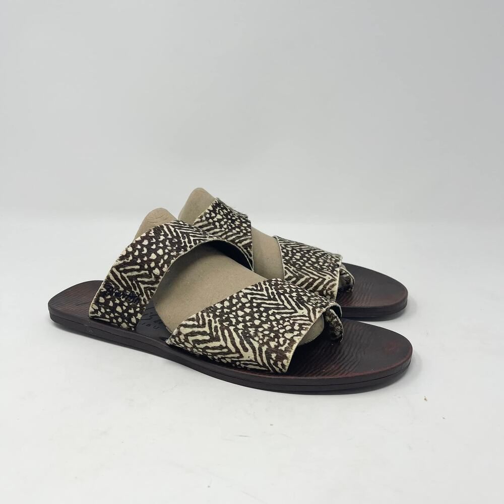 Blowfish Malibu Brown Cream Animal Print Calf Hair‎ Slide Sandals